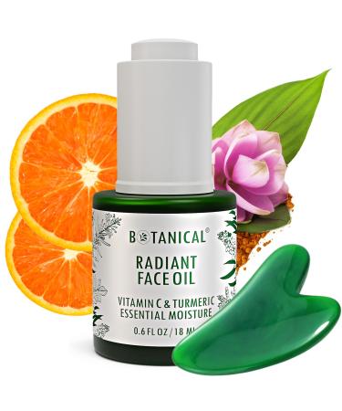 Botanical Radiant Face Oil | Skin Brightening Turmeric & Vitamin C Serum w/Gua Sha Lift Scraper | Organic Pure Natural Skincare (0.6 fl oz | 18 ml)