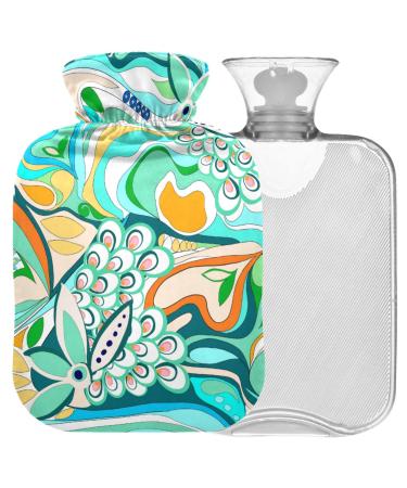 Naanle hot hot water bottle with cover colorful ornaments flowers transparent hot water bottle hot water bottle to relieve back pain hand-wing warmer neck-hot and cold therapy 2 l