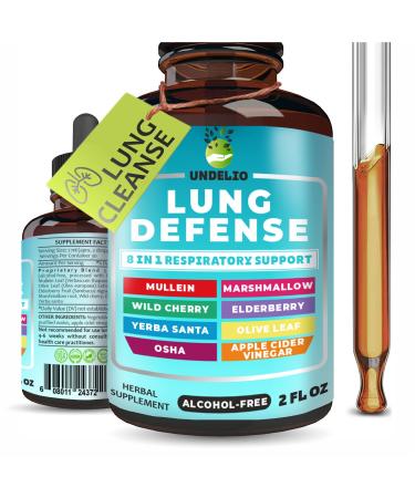 LUNG DEFENSE Herbal Extract - 8 in 1 Blend (Mullein Marshmallow OSHA Wild Cherry Elderberry Yerba Santa Olive Leaf ACV) Lung Cleanse - Respiratory & Immune System support - liquid supplement 2 OZ 2 Fl Oz (Pack of 1)