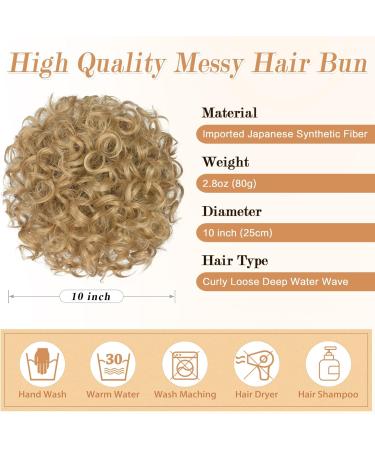 RUWISS Messy Bun Short Curly Drawstring Ponytail Extension - Light Golden Blonde - Buy Online on GoSupps.com