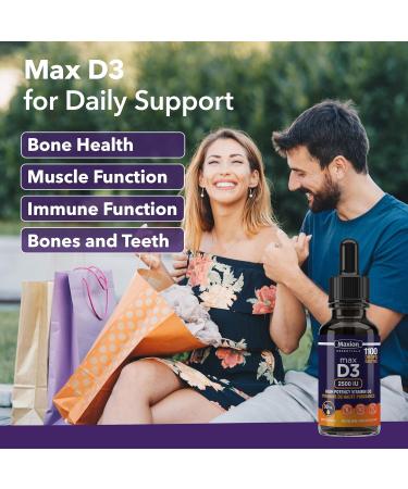 Maxion Vitamin D3 Liquid Drops 2500 IU 1100 Drops Helps with the Development of Bones and Teeth and to Support the Immune System No Preservatives Non-GMO Allergy-friendly 30 mL - Buy Online on GoSupps.com
