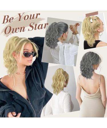 BARSDAR 14'' Short Wavy Claw Clip Ponytail Extension - Curly Gray Synthetic Hairpiece for Women - Daily & Halloween Use - Black/Gray/White Mix - Pack of 1 - Buy Online on GoSupps.com