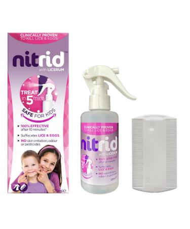 Nitrid All-In-One Head Lice Treatment Spray & Comb 100% Effective Kills Nits & Eggs Includes Spray 120ml & Nit Comb