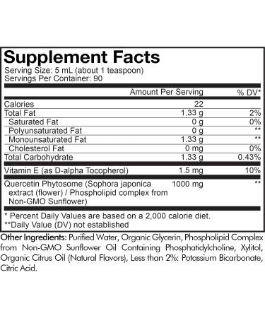 Codeage Liquid Quercetin Phytosome Supplement 1000mg Dihydrate - 3-Month Immune Support - Sophora Japonica, Vitamin E - Liposomal Delivery - Vegan - Non-GMO - 15.22 fl oz - Buy Online on GoSupps.com