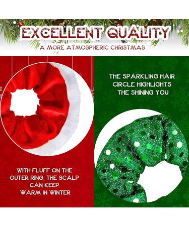 4 Pieces Large Size Christmas Hair Scrunchies Cute Elastics Scrunchies Glittery Sequin Green Silver Hair Bands Red Fabric Hair Accessories with White Fur for Hair Decoration - Buy Online on GoSupps.com