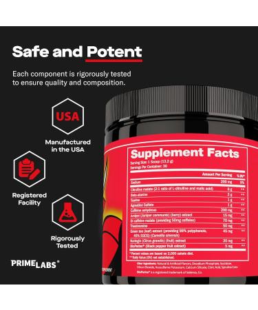 Prime Labs Pre Workout Powder for Men - with Citrulline Malate Beta-Alanine and Natural Caffeine - Energy Focus Power - Blue Lemonade Flavor - 30 Servings - Buy Online on GoSupps.com