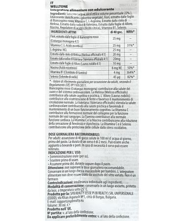 WELLTONE - Food Supplement l Natural | Cardiovascular Wellness | Liquid Extract Drops 30 ml | Vegan or Vegan - Buy Online on GoSupps.com