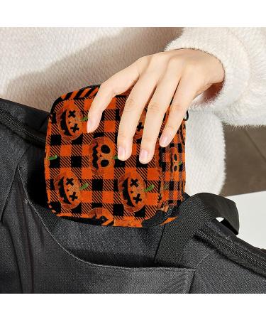 Halloween Pumpkin Plaid Sanitary Napkin Storage Bag | Portable Period Kit for Women & Teen Girls - Menstrual Cup & Tampon Pouch - Buy Online on GoSupps.com