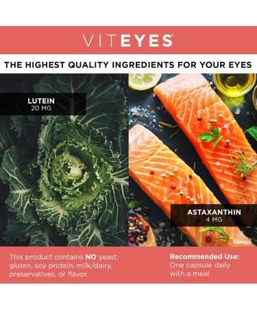 Viteyes Lutein & Astaxanthin Relieve Eye Fatigue, Hydrate & Firm Skin, Blue Light Protection, Immune Support, 20 mg Lutein, 4 mg Astaxanthin, Eye Vitamins, Doctor Trusted Brand, 30 Capsules - Buy Online on GoSupps.com