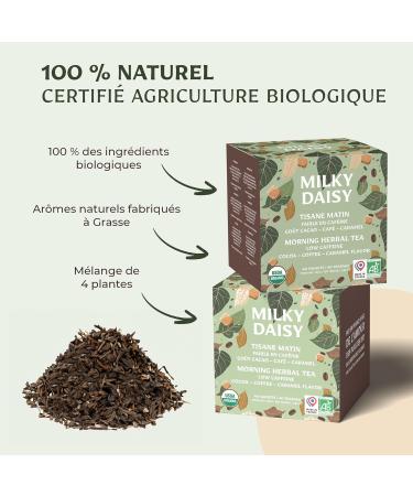 Milky Daisy - Organic Morning Herbal Tea - Coffee Substitute - Cocoa Coffee Caramel Flavor - Energizing and Low in Caffeine - 40 Sachets - Buy Online on GoSupps.com