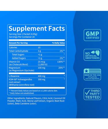 Nello Supercalm Drink Mix - Strawberries & Cream and Orange Creamsicle Ashwagandha KSM 66 Magnesium Glycinate & L-Theanine Supplement - Focus and Relaxation Support (2 x 20 Travel Packets) - Buy Online on GoSupps.com