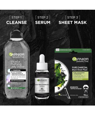 Garnier Skinactive 4% AHA BHA Charcoal Serum with Niacinamide | Resurface & Smooth Skin | Improve Marks & Blemishes | 30ml - Buy Online on GoSupps.com