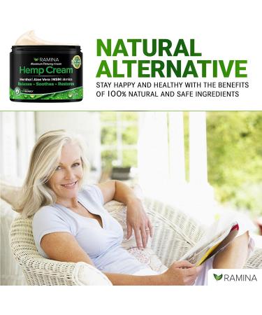 Ramina Natural Hemp Extract Cream with Menthol, MSM & Arnica - Made in USA - Soothes Muscles, Joints, Back, Knee, Nerves - Non-GMO - 4 fl oz - Buy Online on GoSupps.com