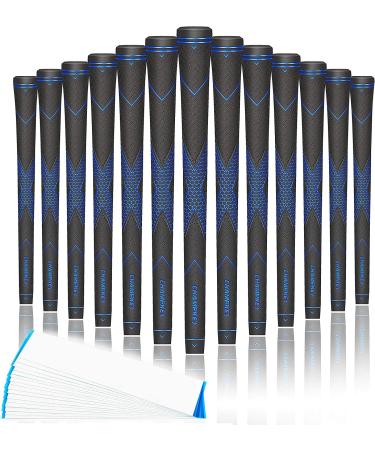 CHAMPKEY Traction-X Golf Grips 13 Pack | High Traction and Feedback Rubber Golf Club Grips | Choose Between 13 Grips with 15 Tapse and 13 Grips with All Kits Blue/Black(13 Grips with 15 Tapes) Standard