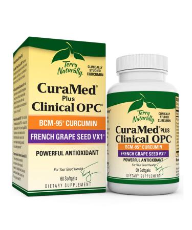 Terry Naturally CuraMed Plus Clinical OPC - 60 Softgels - BCM-95 Curcumin  French Grape Seed VX1 Supplement - Supports Brain Heart Colon Breast Prostate  Liver Health - Non-GMO - 30 Servings