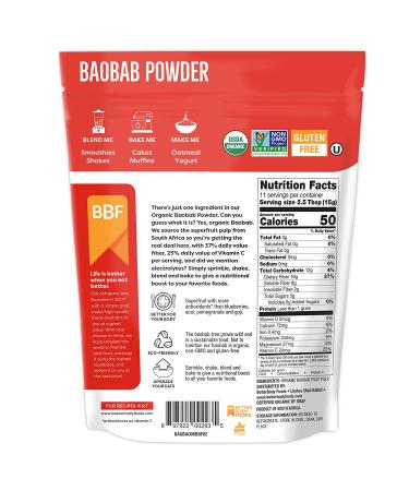 Organic Baobab Powder with Electrolytes, Iron, and Vitamin C - 6 oz - Buy Online on GoSupps.com