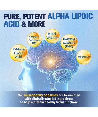 Nerve & Peripheral Neuropathy Support Supplement with 1200mg R-Alpha Lipoic Acid L-Carnitine Vitamin B12 B1 B6 D3 E Folate Lions Mane NAC Magnesium Turmeric - Liver Detox Antioxidant & Mental Support 120 Count (Pack of 1) - Buy Online on GoSupps.com