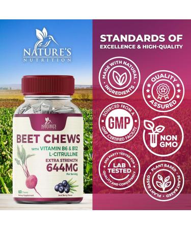 Beet Chews - Vegan Soft Beetroot Chewables with Grape Seed Extract for Heart Health & Energy - Antioxidant-Rich Berry Flavor | 60 Count - Buy Online on GoSupps.com