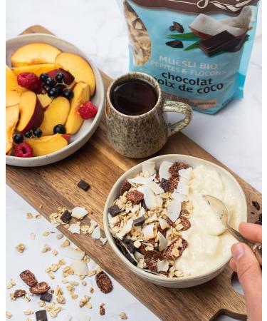 Charles Vignon - Organic Muesli Nuggets & Flakes - Chocolate Coconut - Palm Oil Free Rich in Fiber - Resealable Bag - 375g - Buy Online on GoSupps.com