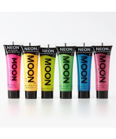 Moon Glow UV Glitter Face & Body Gel Set - 0.42oz x 6 - Blacklight Face Paint - Buy Online on GoSupps.com