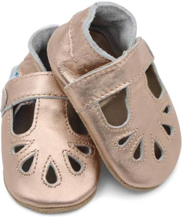 Soft Leather Baby T-Bar Shoes for Girls | Non-Slip Soles | Rose Gold | 0-6 Months to 2-3 Years - Buy Online on GoSupps.com