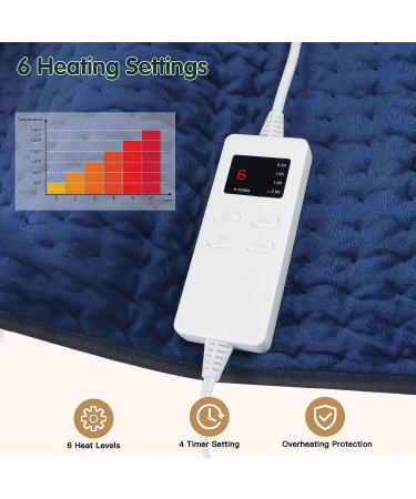 Large Electric Heating Pad for Back Pain Relief - 4 Timer Settings, 6 Temperature Levels - Auto Shut Off - Dry & Moist Therapy - Portable Heat Patch - 12x24 - Blue - Buy Online on GoSupps.com