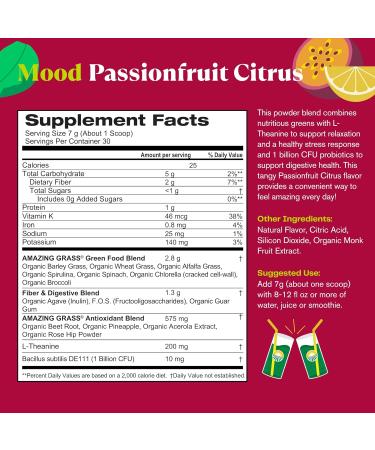 Amazing Grass Greens Blend Mood: Super Greens Powder Smoothie Mix for Mood Relaxation & Stress Support with Organic Spirulina Chlorella Beet Root Powder Digestive Enzymes & Probiotics 30 Servings - Buy Online on GoSupps.com