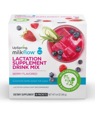 UpSpring Milkflow Lactation Supplement Drink Mix   Milk Lactation Supplement to Support Breast Milk Production with Fenugreek and Blessed Thistle  Berry Flavor  18 Servings