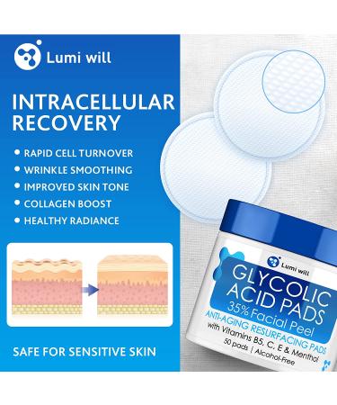 Glycolic Acid Pads 35% with Vitamin B5, C, E - Anti-Aging Facial Peel for Dark Spots, Acne & Wrinkles - Buy Online on GoSupps.com