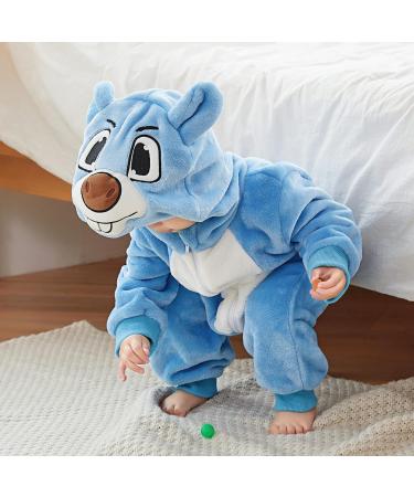 COOKY.D Baby Hooded Rompers | Winter Flannel Jumpsuit Pajamas 3-6 Months Blue - Buy Online on GoSupps.com