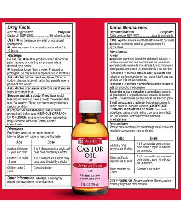 De La Cruz 100% Pure Castor Oil - Nourishing Skin, Hair, Eyelashes & Eyebrows - Natural Laxative - 2 FL Oz - Buy Online on GoSupps.com