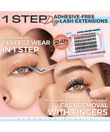 LASHVIEW Self Adhesive Eyelashes - D Curl Press On Lash Clusters Kit (10-16mm) | No Glue No Remover DIY Lash Extension - 78 Pcs with Applicator - Buy Online on GoSupps.com