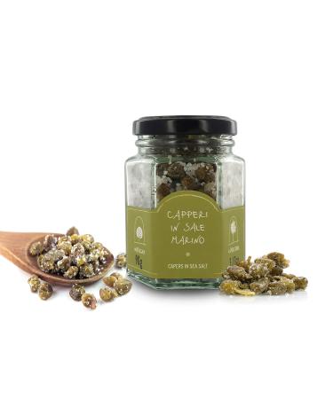 La Nicchia Pantelleria Sicilian capers in salt small caliber inserted into sea salt perfect as a side dish for salads meat or vegetable dishes caliber 4/8 mm - glass 90g