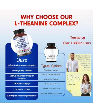Premium L-Theanine Alpha-GPC Lion s Mane & Phosphatidylserine Cognitive & Mental Focus Support Supplement 150 Capsules 150 count (pack of 1) - Buy Online on GoSupps.com
