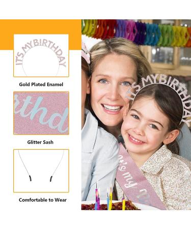 Araluky Glitter Happy Birthday Crown with Sash & Tiara - Pink | Women's Birthday Headband for Parties & Gifts - Buy Online on GoSupps.com