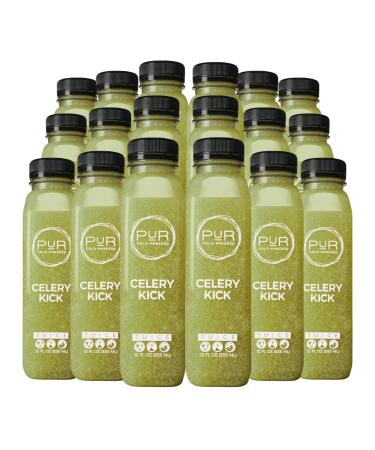 PUR Cold-Pressed Juice Celery Kick 18 Pack Celery Juice Lemon Ginger Cayenne and Himalayan Salt Invigorating Drink Supports Wellness Digestion & Cleanse Days Raw Pressed at Source