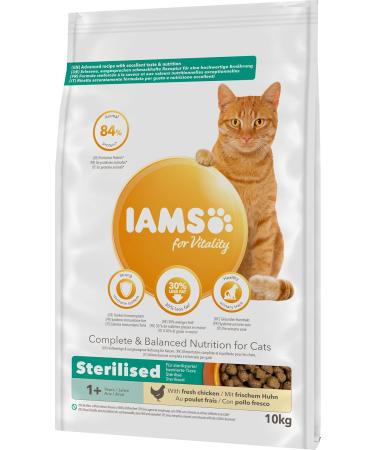 IAMS Sterilised Dry Cat Food with Chicken - 10kg for Neutered Cats Over 1 Year - Premium Nutrition - Buy Online on GoSupps.com