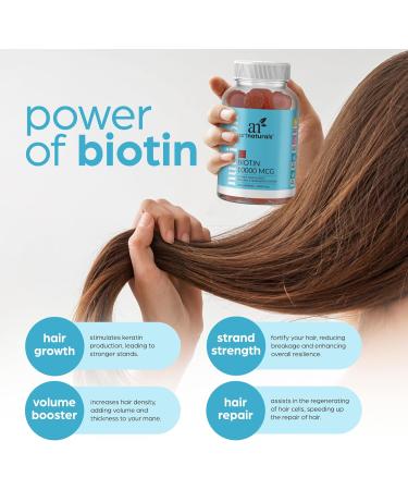Artnaturals Biotin Gummies for Hair Growth - (100 Gummies - 10000mcg) - Natural Strawberry Vitamins Supports Nails and Skin - Gelatin, Gluten, Nut and Egg Free - Buy Online on GoSupps.com