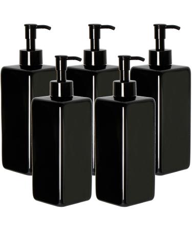 Youngever 5 Pack 16 Ounce Plastic Pump Bottles, Refillable Square Plastic Pump Bottles for Dispensing Lotions, Shampoos and More (Black)
