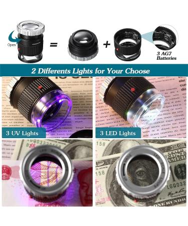 30X LED Lighted UV Loupe Magnifier | Adjustable Focal Length | Foldable Jewelry Magnifier Glass - Black - Buy Online on GoSupps.com