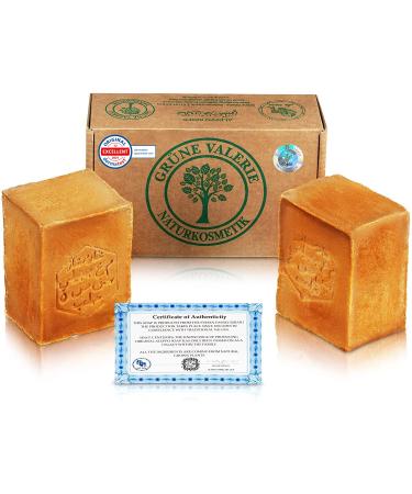 Green Valerie original Aleppo soap Set 2 x 200g (400g+) with 20%/80% laurel oil/olive oil | 6 years matured | Fixed soap natural soap/hair soap/shower soap |Handicrafts |Dermatest: "Excellent" Holzig 200 g (2 -person pack)