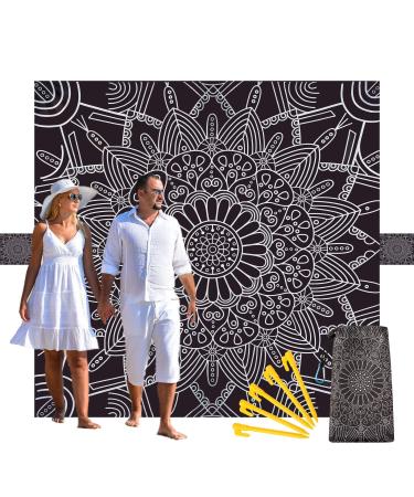 Beach Blanket Waterproof Sandproof Oversized 79x 79 Soft Lightweight Portable Sand Free Large Outdoor Mat with Corner Pockets for Travel Camping Vacation Accessories Essentials Gift Black Mandala 79"79"(1-4 Persons)