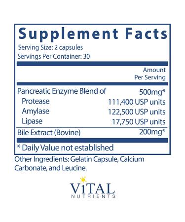 Vital Nutrients Pancreatin & Ox Bile Extract - Digestive Enzyme Supplement - 60 Capsules - Breaks Down Protein, Fat & Carbs - Men & Women - Buy Online on GoSupps.com