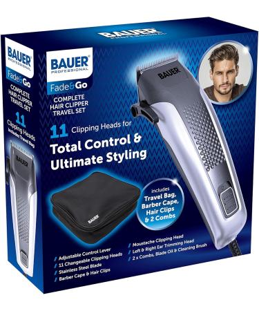 Bauer Professional Hair Clipper and Grooming Kits for Men/High Precision and Adjustable Lengths/Stainless Steel Blades/Accessories Included (Hair Clipper Travel Set) - Buy Online on GoSupps.com