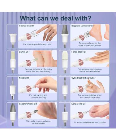 Electric Manicure Pedicure Set for Women - Cordless Rechargeable Nail Drill with 8 Attachments and LED Light - Ideal for Thick Nails and Cuticle Care - White - Buy Online on GoSupps.com