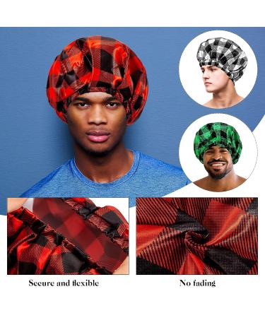 Waterproof Reusable Shower Cap for Men with Dreadlocks, Braids, Curls - 3 Colors (Plaid Pattern) - Buy Online on GoSupps.com