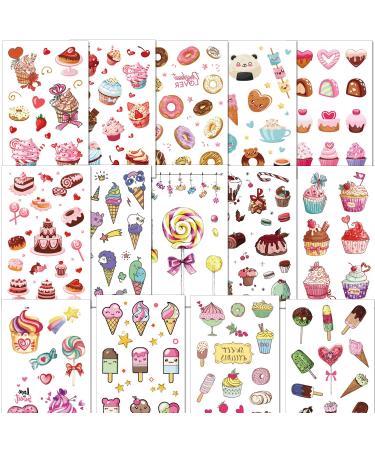 Tazimi Donut Party Temporary Tattoos - 140 Styles Dessert, Ice Cream, Cupcake, Candy | Kids Birthday Party Favors - Buy Online on GoSupps.com