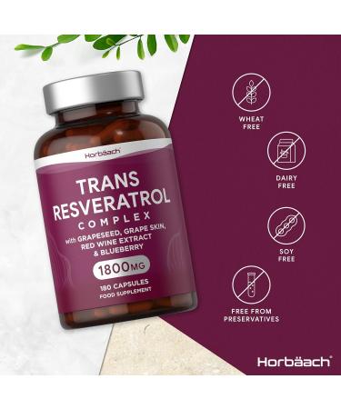 Trans Resveratrol Supplement 1800mg | 180 Capsules | Grapeseed & Grape Skin Extract with Blueberry | Polyphenol Source - Buy Online on GoSupps.com