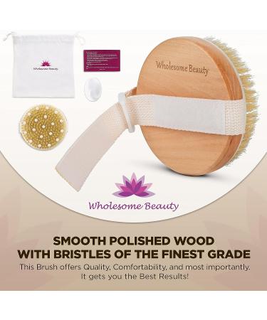 Natural Bristle Dry Skin Body Brush with Adjustable Strap and Massage Nodes - Exfoliates, Removes Cellulite, and Improves Lymphatic Functions - Buy Online on GoSupps.com