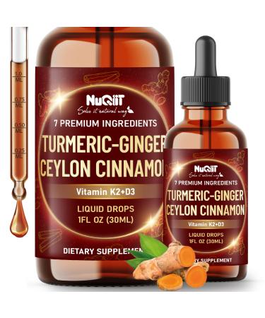 7in1 Liquid Turmeric Curcumin with Vitamin D3 Vitamin K2 Ginger Ceylon Cinnamon Garlic Black Pepper - Drops Extract - 2 Month Supply